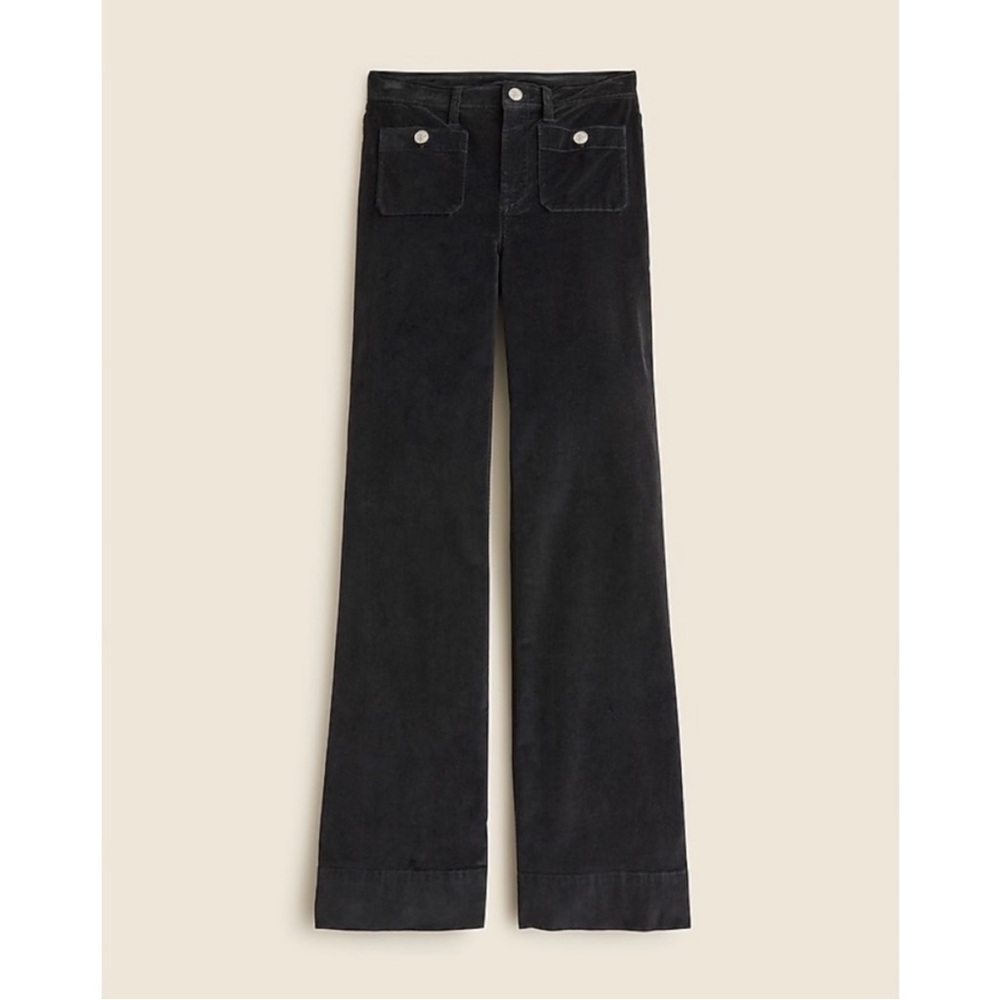 J. Crew NWT Wide Leg Velvet Sailor Trouser Bottoms Full-Length Velour Black